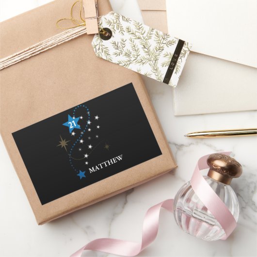 21歳の誕生日ブルーとブラックパーソナライズされた 長方形シール (ギフト)