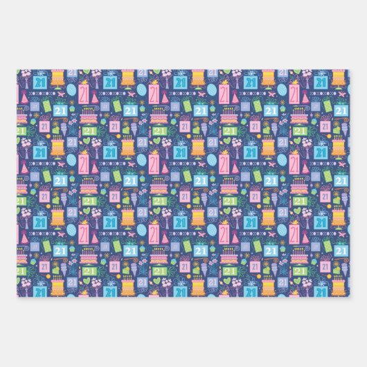 21歳の誕生日ブルーケーキプレゼント風船 ラッピングペーパーシート (正面)