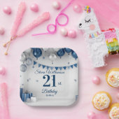 21歳の誕生日ブルーシルバー ペーパープレート (パーティー)