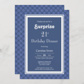 21歳の誕生日ブルーホワイトパターンサプライズディナー 招待状 (正面/裏面)