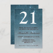 21歳の誕生日ブルーミッドナイトナイトスカイスタースパークル 招待状 (正面/裏面)