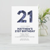 21歳の誕生日ブルー迷彩柄 パーソナライズされた 招待状 (スタンド正面)