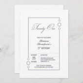 21歳の誕生日ホワイトとグレーフレームパーティー 招待状 (正面/裏面)