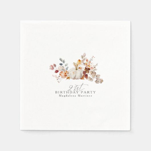 21歳の誕生日ホワイトカボチャ秋花カスタム飾り スタンダードカクテルナプキン (正面)
