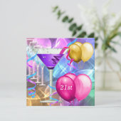 21歳の誕生日ホワイトピンクパープルマルチニバルーン 招待状 (スタンド正面)