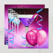 21歳の誕生日ホワイトピンクパープルマルチニバルーン 招待状 (正面/裏面)