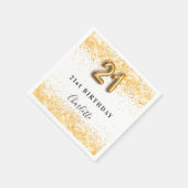 21歳の誕生日ホワイト金ゴールドグリッター名 スタンダードカクテルナプキン (角)