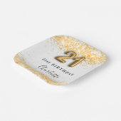 21歳の誕生日ホワイト金ゴールドグリッター名 ペーパープレート (傾斜あり)