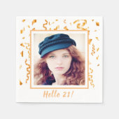 21歳の誕生日ホワイト金ゴールド紙吹雪写真 スタンダードカクテルナプキン (正面)