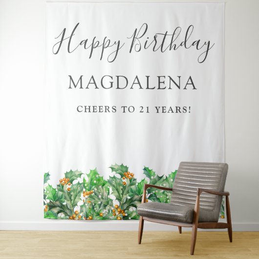 21歳の誕生日ホーリー12月の誕生花の背景 タペストリー (インサイチュ)