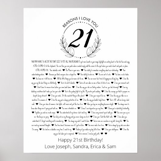 21歳の誕生日ポスター 愛している理由 ポスター (正面)