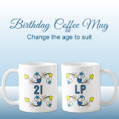 21歳の誕生日マイルストーン年齢イニシャルブルー黄色 コーヒーマグカップ