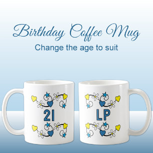 21歳の誕生日マイルストーン年齢イニシャルブルー黄色 コーヒーマグカップ