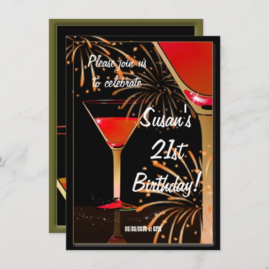 21歳の誕生日マティーニカクテルパーティー 招待状 (正面/裏面)