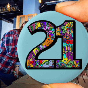 21歳の誕生日マンデラ21ヒッピーシックカラフルおもしろい 缶バッジ