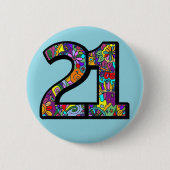 21歳の誕生日マンデラ21ヒッピーシックカラフルおもしろい 缶バッジ (正面)
