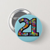 21歳の誕生日マンデラ21ヒッピーシックカラフルおもしろい 缶バッジ (正面&裏面)