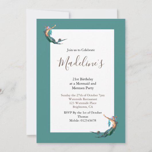 21歳の誕生日マーメイドをテーマにした誕生日 招待状 (裏面)