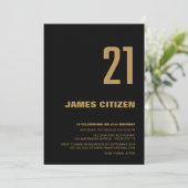 21歳の誕生日ミニマルモダンリストブラック金ゴールドパーティー 招待状 (スタンド正面)