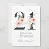 21歳の誕生日モダンフローラバラ金ゴールド緑 招待状 (正面)