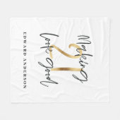 21歳の誕生日モダンブラック&金ゴールドスタイリッシュ フリースブランケット (正面(横))