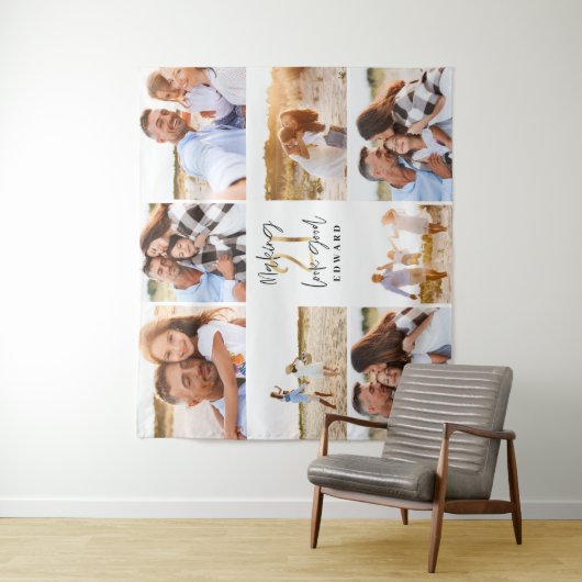 21歳の誕生日モダンブラック&金ゴールド写真コラージュ タペストリー (インサイチュ)