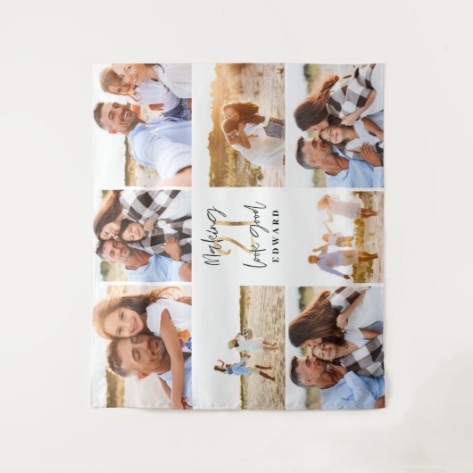 21歳の誕生日モダンブラック&金ゴールド写真コラージュ タペストリー (正面)