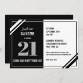 21歳の誕生日モダン白黒パーティー 招待状 (正面/裏面)