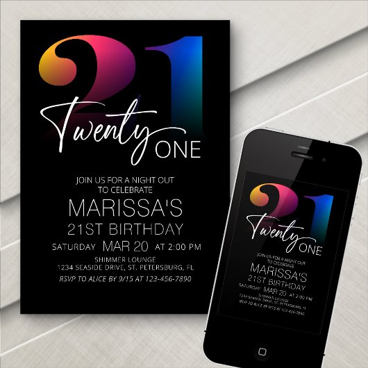 21歳の誕生日モダン 招待状