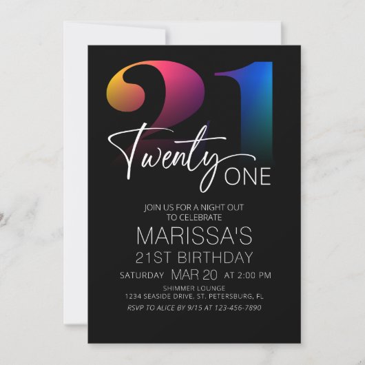 21歳の誕生日モダン 招待状 (正面)