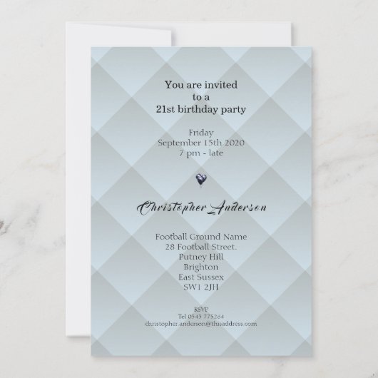 21歳の誕生日ライトブルーフェイク折り 招待状 (裏面)