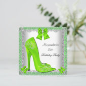 21歳の誕生日ライムハイヒールシューシルバーレース 招待状 (スタンド正面)