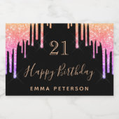 21歳の誕生日リーガルブラックピンクパープルグリッター スパークリングワインラベル (シングルラベル)