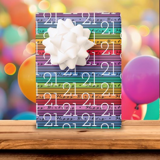 21歳の誕生日レインボーストライプズ ラッピングペーパーシート