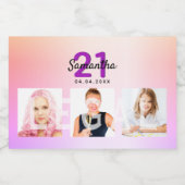 21歳の誕生日レインボー写真バラ金ゴールド法 スパークリングワインラベル (シングルラベル)