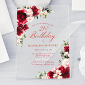 21歳の誕生日レッドローズピンク牡丹フローラ アクリル招待状