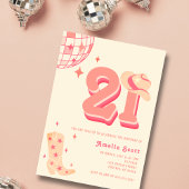 21歳の誕生日レトロディスコ女性のカーボーイロデオピーチピンク 招待状
