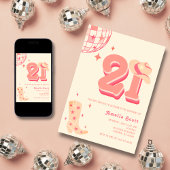 21歳の誕生日レトロディスコ女性のカーボーイロデオピーチピンク 招待状