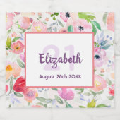 21歳の誕生日ロマンチックな水色ピンクの花 スパークリングワインラベル (シングルラベル)