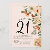 21歳の誕生日ヴィンテージフローラ 招待状 (正面/裏面)
