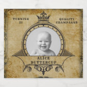 21歳の誕生日ヴィンテージレトロモノグラム追加フォト スパークリングワインラベル (シングルラベル)