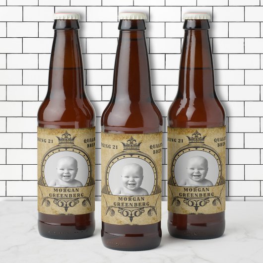 21歳の誕生日ヴィンテージレトロモノグラム追加フォト ビールラベル