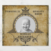 21歳の誕生日ヴィンテージレトロモノグラム追加フォト ビールラベル (シングルラベル)