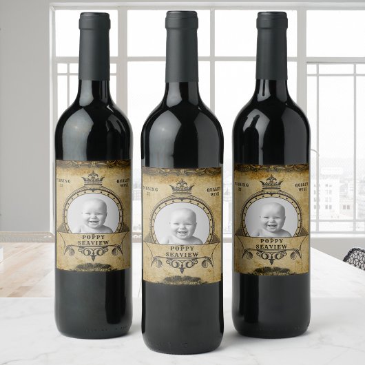 21歳の誕生日ヴィンテージレトロモノグラム&写真 ワインラベル