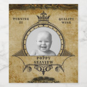 21歳の誕生日ヴィンテージレトロモノグラム&写真 ワインラベル (シングルラベル)