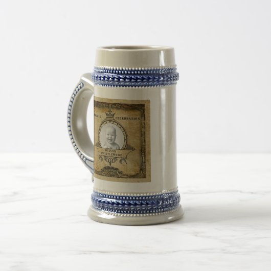 21歳の誕生日ヴィンテージレトロ素朴モノグラム写真 ビールジョッキ (正面左)