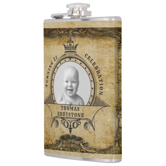 21歳の誕生日ヴィンテージレトロ素朴モノグラム写真 フラスク (左)