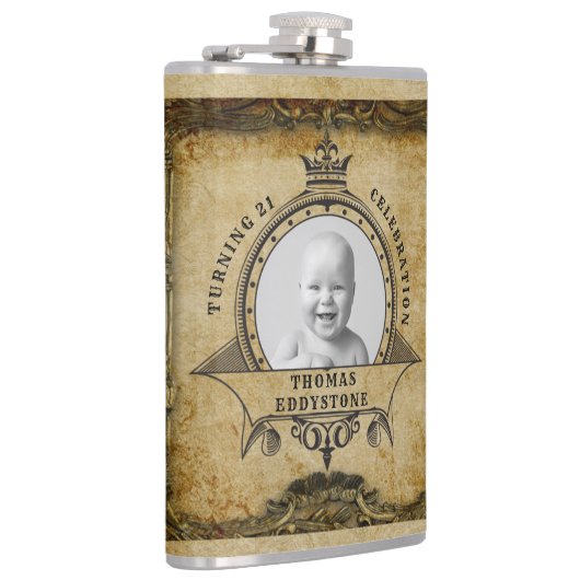 21歳の誕生日ヴィンテージレトロ素朴モノグラム写真 フラスク (右)