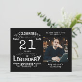 21歳の誕生日写真テンプレートレジェンドブラックヴィンテージ 招待状 (スタンド正面)