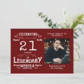 21歳の誕生日写真テンプレートレジェンドレッドヴィンテージ 招待状 (スタンド正面)